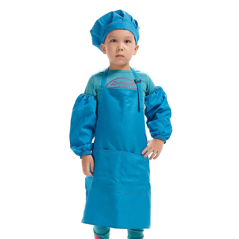 Kinderen Multicolor Koken Kleding Chef Uniform voor Kinderen Keuken Cosplay Halloween Party Kostuum Jongens Meisjes Schort Hoed Manchet: blue