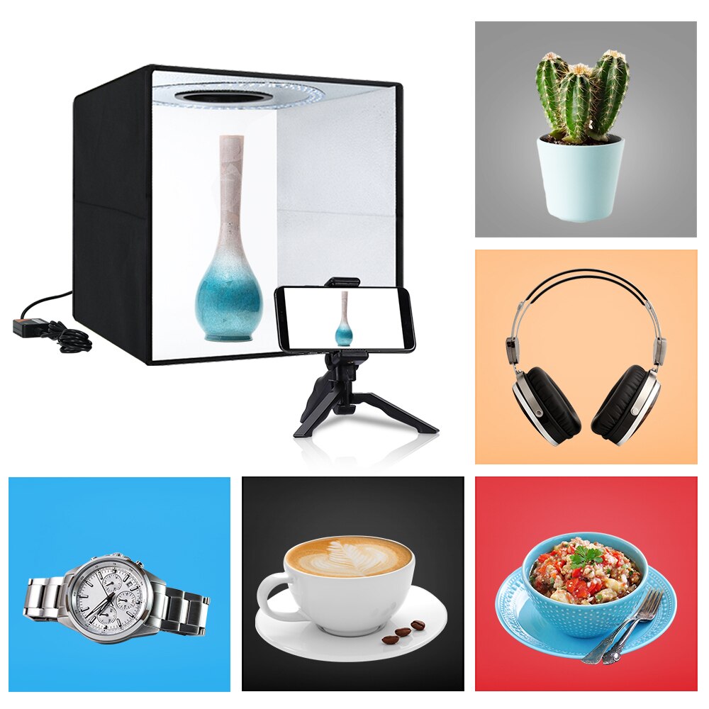 Travor 30*30 cm Foldable Photo box Mini Led LightBox Dimmable Photography Studio Shooting Tent Box Kit with 6Colors Backdrop