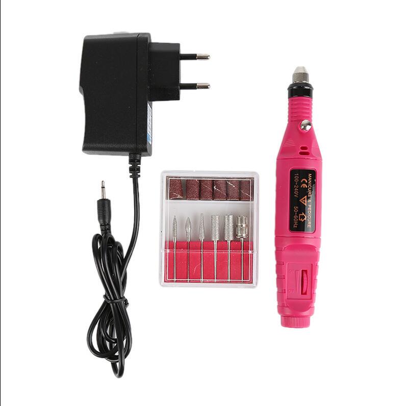 1Set Electric Nail Drill Machine Kit Pedicure Nail File Nail Tools 6 Bits Drill Nail Drill Machine Equipment TSLM1: Rose Red EU Plug