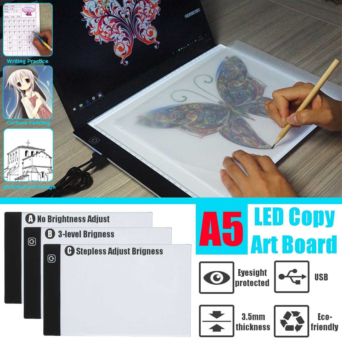 Caja de luz LED A5, tableta de dibujo ajustable, dibujo gráfico, escritura Digital, tablero de cojín de copia para dibujo de diamantes, de chica para niños
