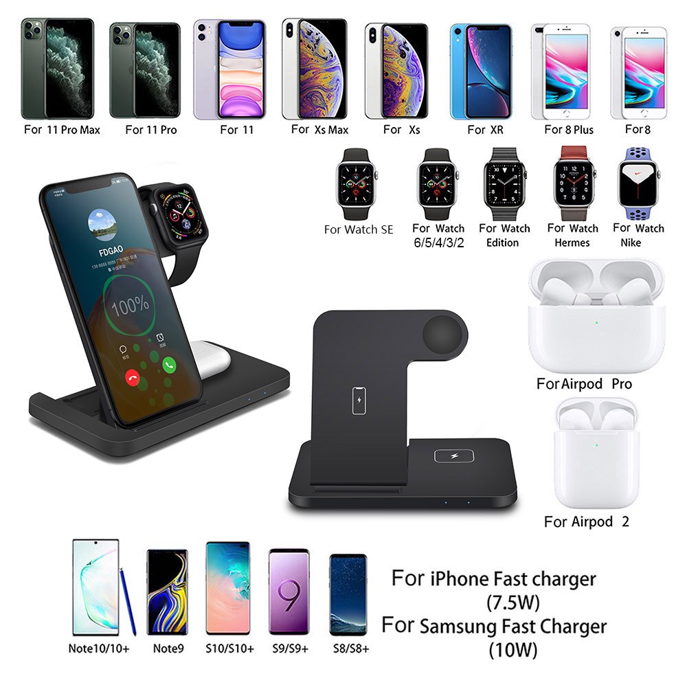 15w 3 in 1 qi langaton laturi telakointiasema pikalatausteline iphone 11 pro xs xr  x 8 apple watch  se 6 5 4 3 2 airpods pro
