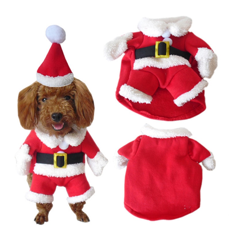 Kæledyr hund juletøj julemanden hund kostume vinter hvalp kæledyr kattejakke hundedragt med kasket varmt tøj til hunde katte