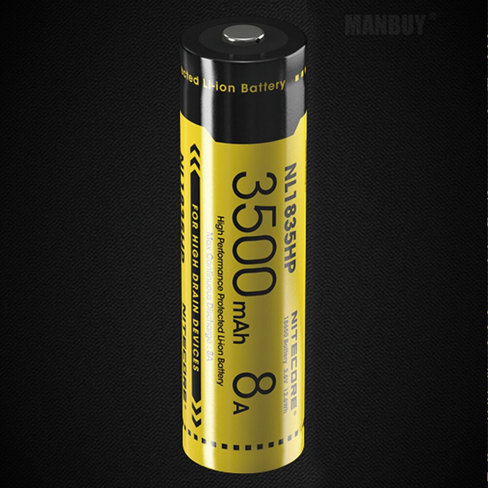 Nitecore NL1835HP High Performance 18650 3500mAh 3.6V 12.6Wh 8A Protected Li-ion Button Top Battery High Drain Devices