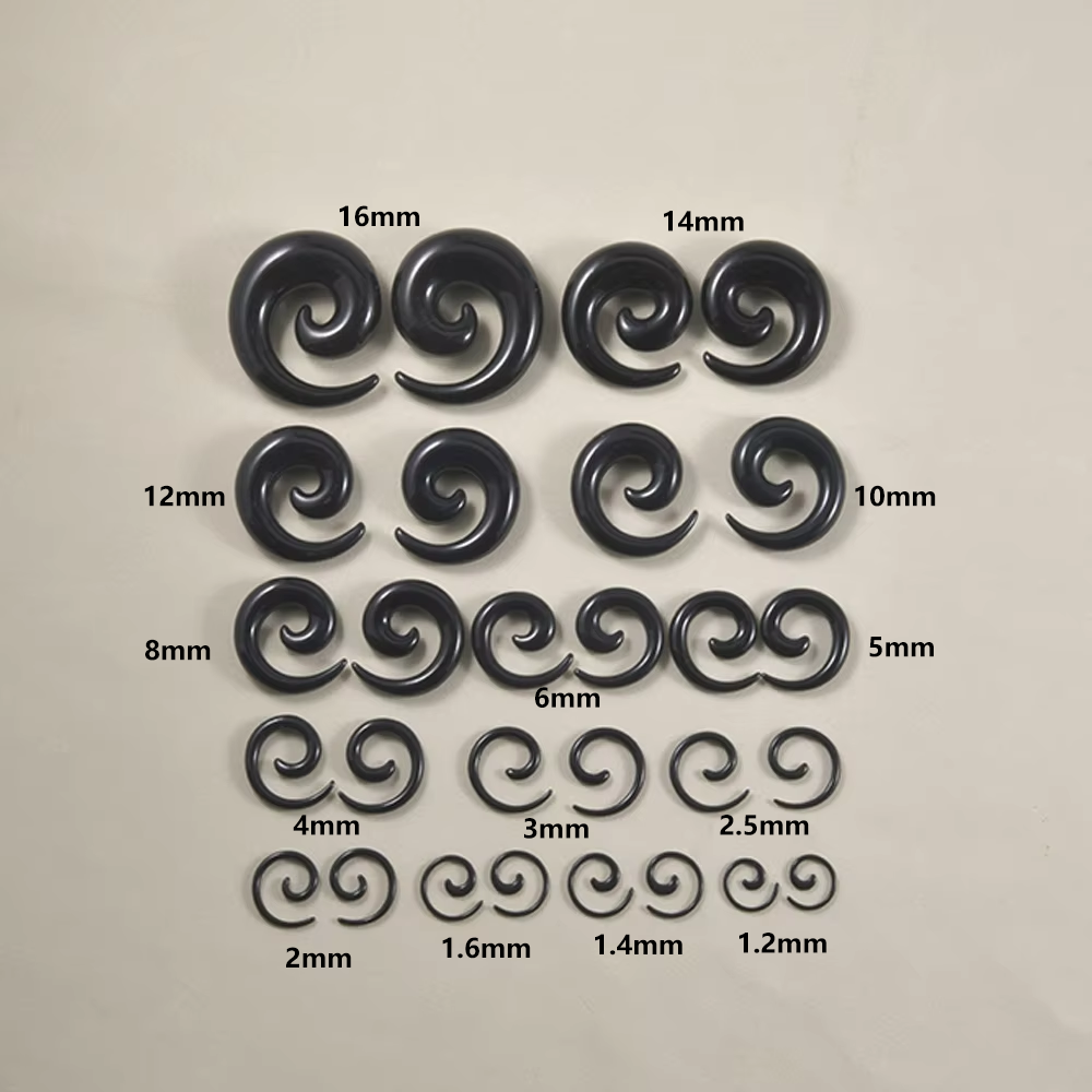 8 Stuks Zwarte Oor Stretching Kit Acryl Tapers, Tunnels, Spiraal Slak