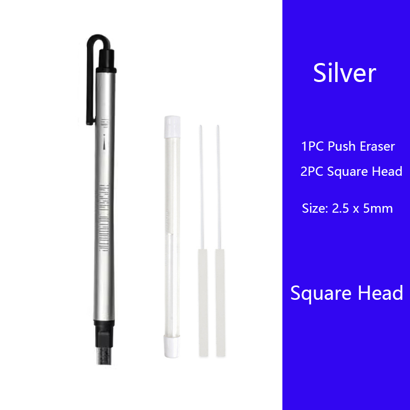 Pen Style Pencil Eraser Retractable Mechanical Eraser Square & Round Tip Stationery Art Supplies for Drawing Artist Kids Writing: Navy Blue