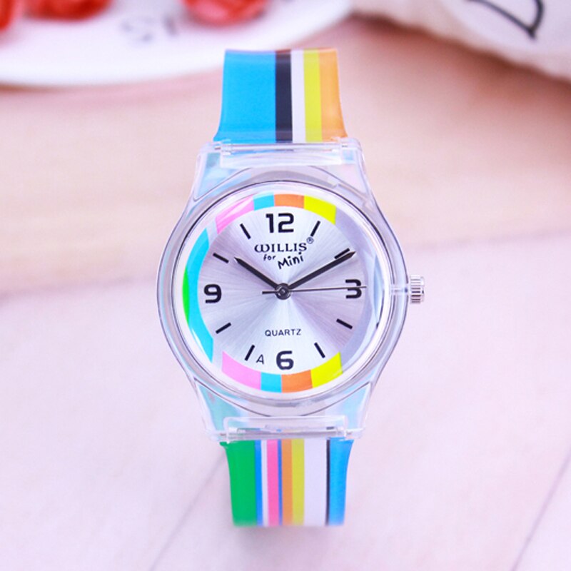 WILLIS Rainbow stripe Women Willis MiNi Watches Resin Table Waterproof Ladies Table Rainbows Watches