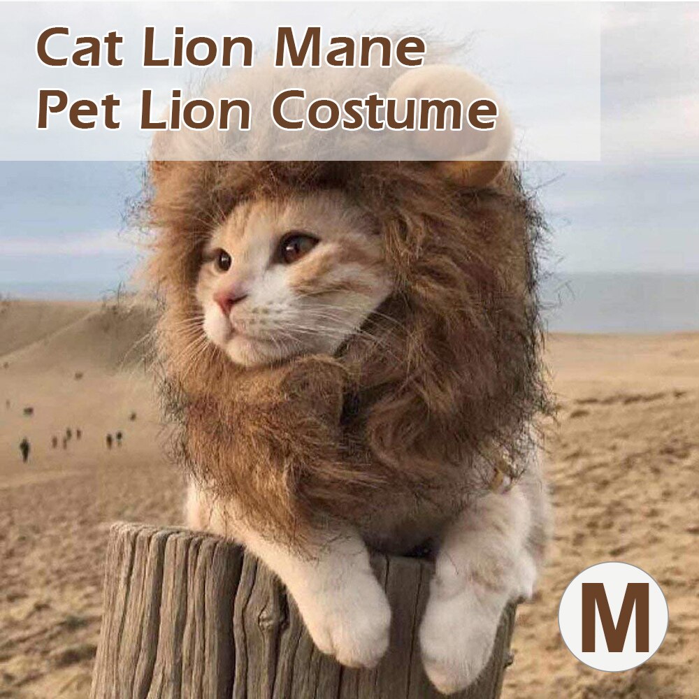 Funny Cute Pet Cat Costume Lion Mane Wig Cap Hat For Cat Dog Halloween Christmas Clothes Fancy Dress With Ears Pet Clothes