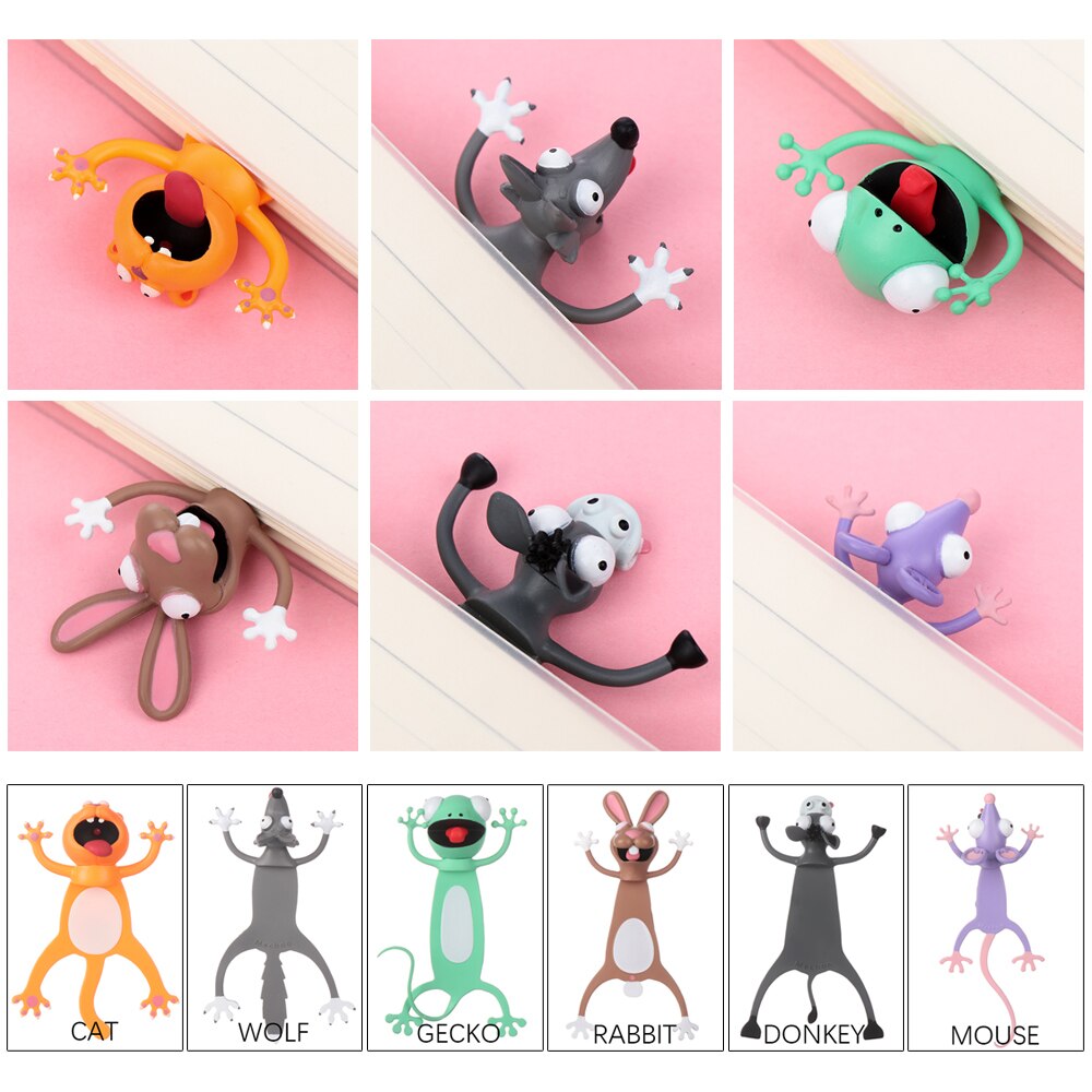 3D Stereo Cartoon Animal Style Bookmarks PVC Material Funny Student School Stationery Supplies For Children