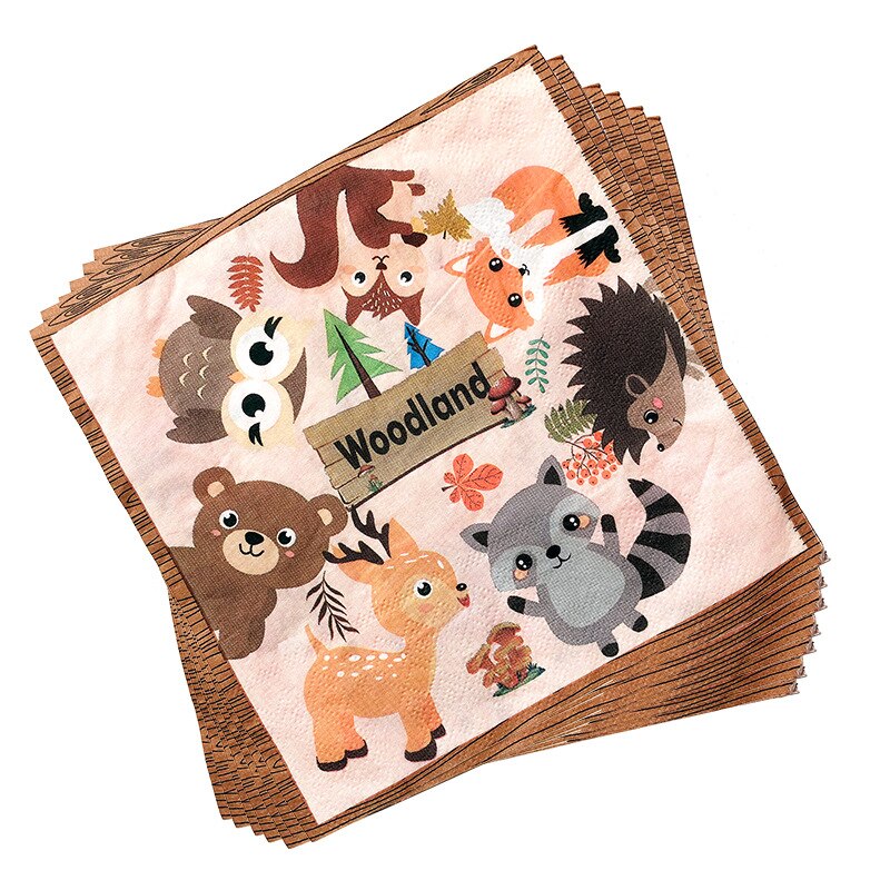Forest animal theme party fox hedgehog pattern children's birthday party decoration animal balloon disposable napkin plate
