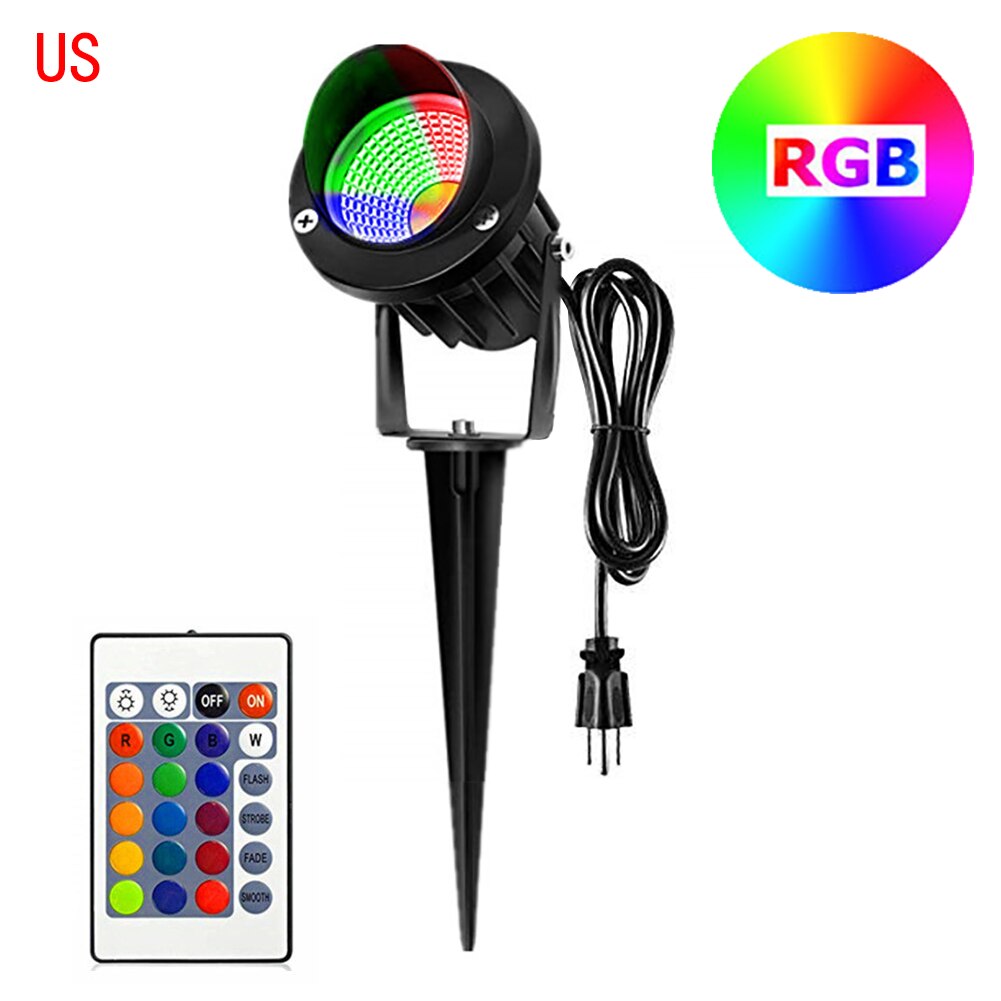 Utendørs ledet hage plenlys 10w landskapslampe pigg vanntett  ip65 ac110-240v dc12v kolbe rgb hage sti vei plen spotlights: oss støpsel (rgb)
