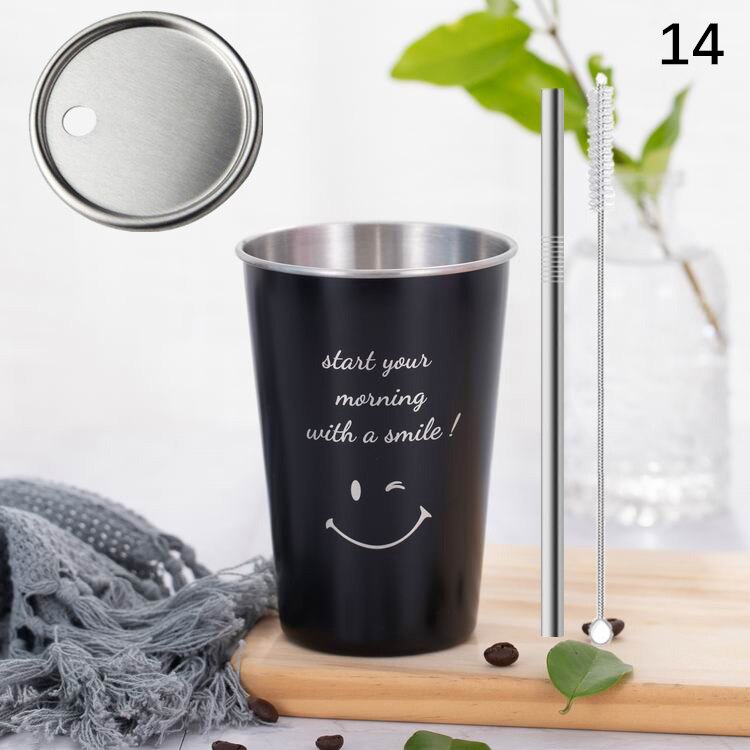 Ruostumaton teräs kahvimuki kannella olki kirje matka retkeily tee maito mehu kupit kotitoimisto olutkuppi 1pc: 14