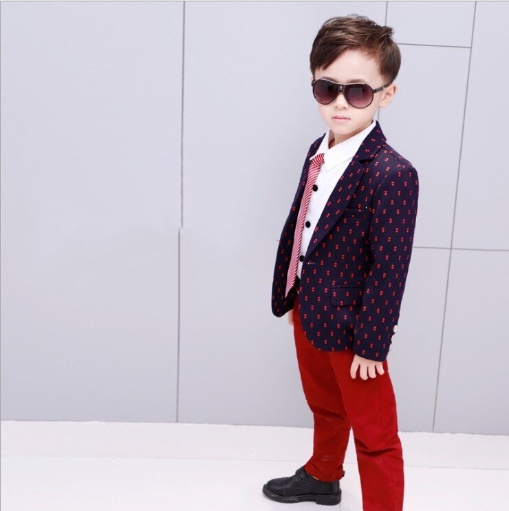 Børn baby drenge jakkesæt børn blazer 2 stk ks -2060: Rød / 4