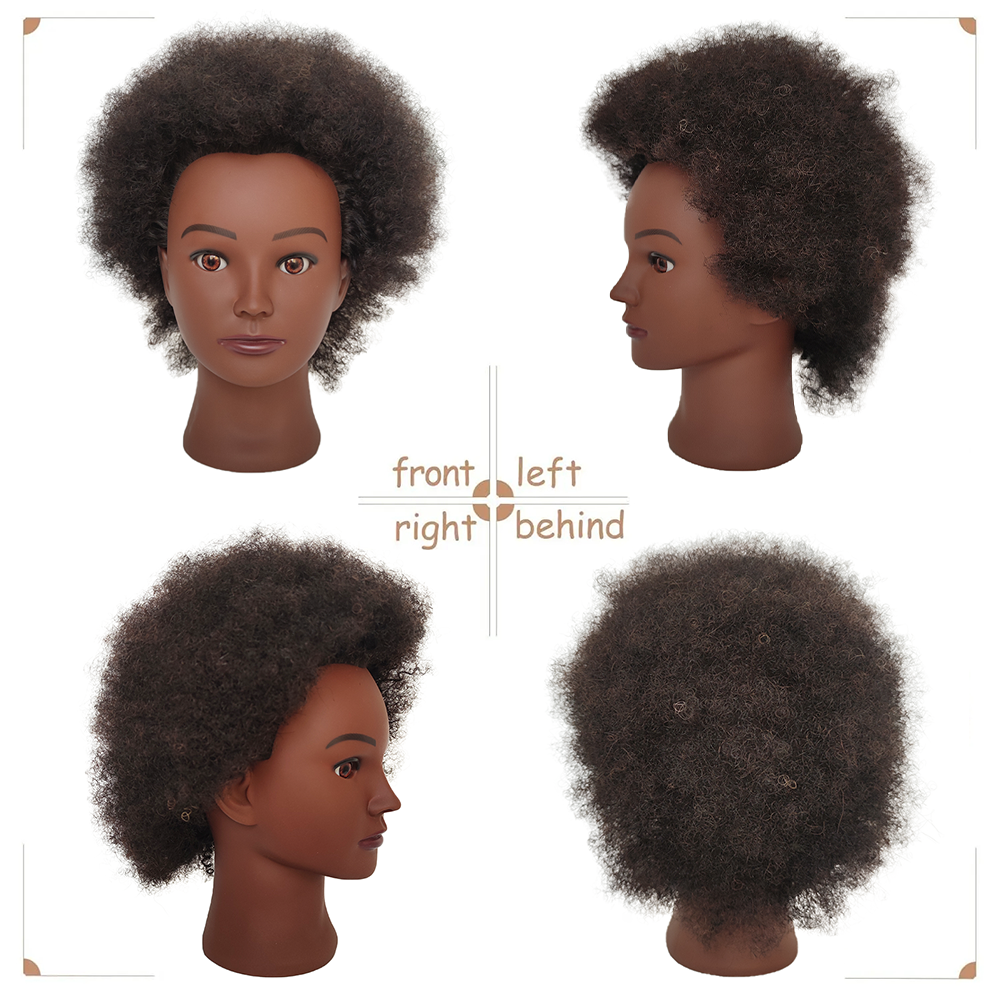 Afro Mannequin Head 6inches 100% Human Hair Traininghead Styling Head Braid Hair Dolls Head for Practicing Cornrows and Braids