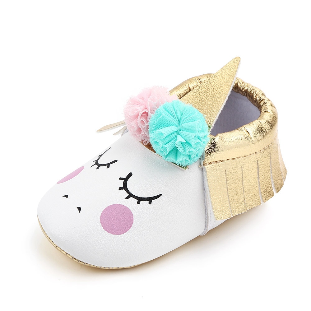 toddler baby girl flowers unicorn shoes plush PU shoes soft bottom crib shoes spring and autumn first step 0-18M: 5 / 13