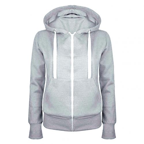 Lässige damen einfarbig langarm hoodie Winter warm reißverschluss kapuzenpullover: Grau / M