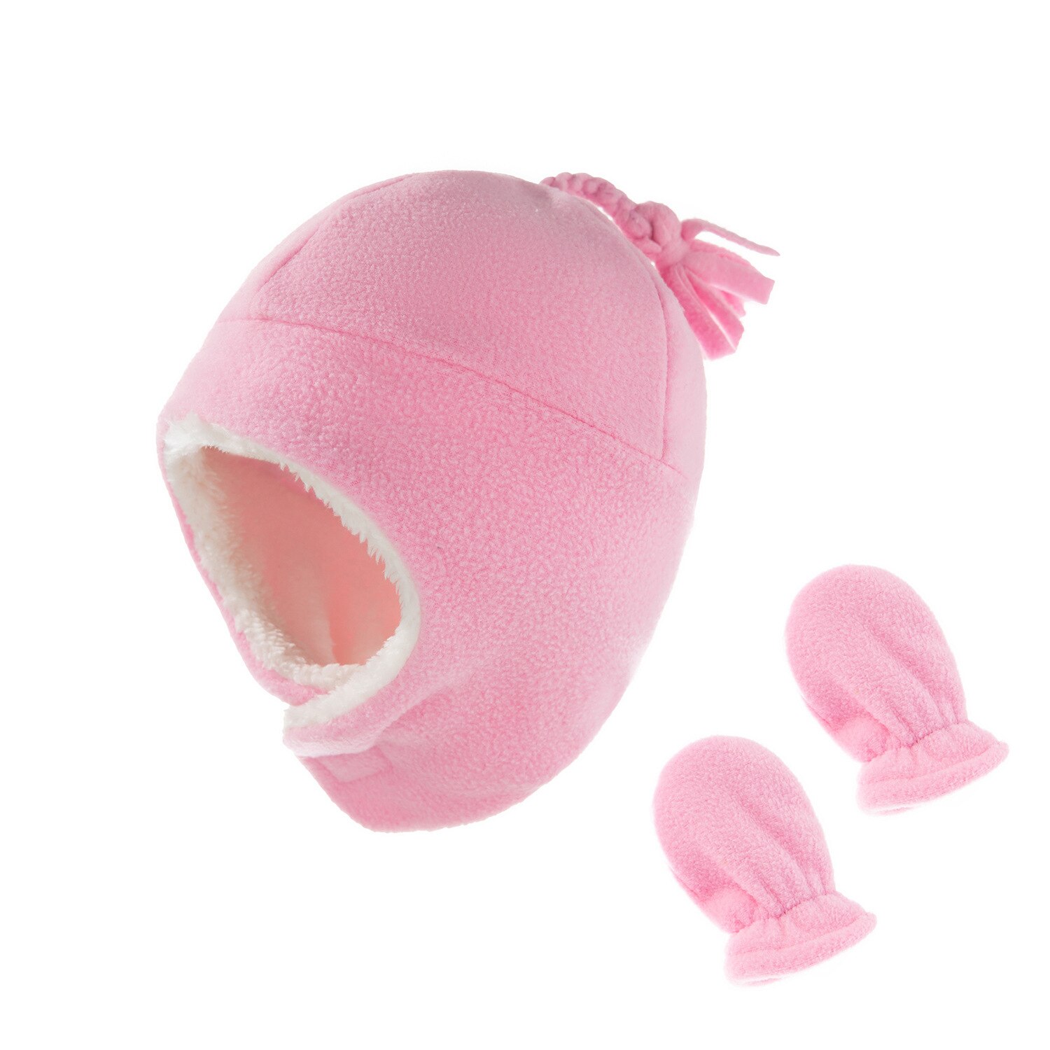 Kids Beanie Hoed Tweedelige Baby Hoed Handschoenen Skullcap Kinderen Hoed In De Winter Warm Kinderen Houden Beschermende oor Cap Hoed Handschoenen: Pink 1