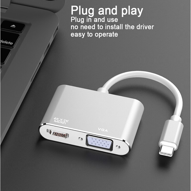 USB3.1 Type-C to HDMI + VGA Docking Station USB C Hub Adapter for iPad Pro Samsung Huawei USB C HDMI