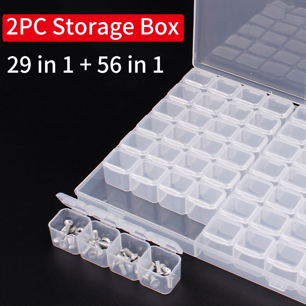 LUXIANZI boîte de rangement d'outils en plastique 29/56 grilles, boîte de rangement d'outils en plastique anti-poussière Portable bijoux perle matériel scellé organisateur de sécurité boîtier en plastique: 2pc