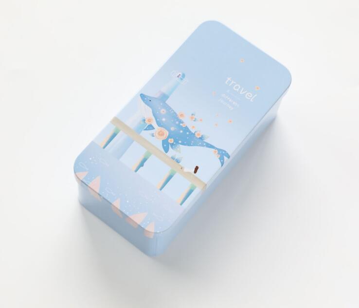 Student double deck storage box tin metal stationery estuche multifunction storage school supplies pencil case sea pen container: lighthouse