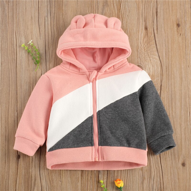 Bebê menina casaco primavera outono topos contraste cor jaqueta outono longo-mangas compridas jaquetas com capuz casaco da criança meninas roupas