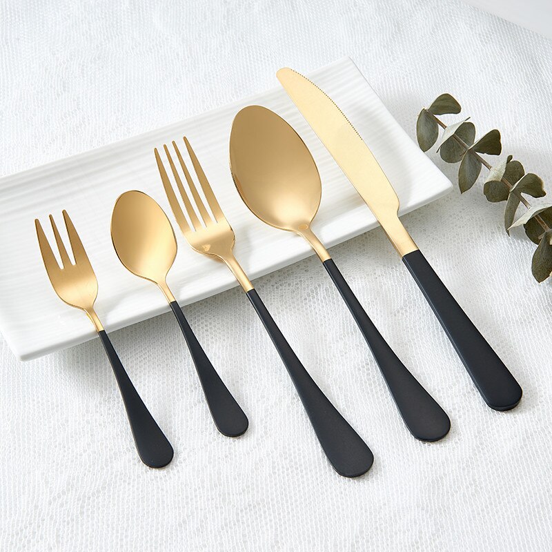 Tableware Cutlery Set Stainless Steel Cutlery Set Silver Fork Spoon Knife Cutlery Set Spoon Western Dinnerware Set Kitchen: black gold 5pcs