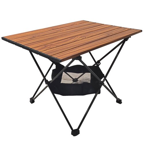 Portable Camping Foldable Tables with Brown Wood Grain : Hard-Topped Folding Table in a Bag for Picnic, Camp, Beach, Backpack: 02