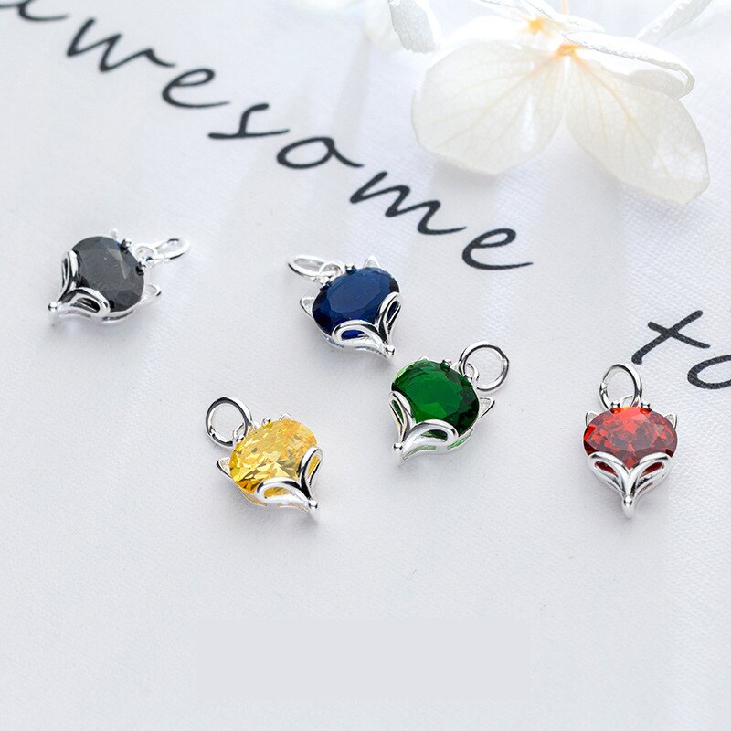 MEETSOFT Trendy S925 Sterling Silver Fox Colorful Zircone anmials Pendenti E Ciondoli Speciale di FAI DA TE Fatti A Mano Monili Pandent Accessori
