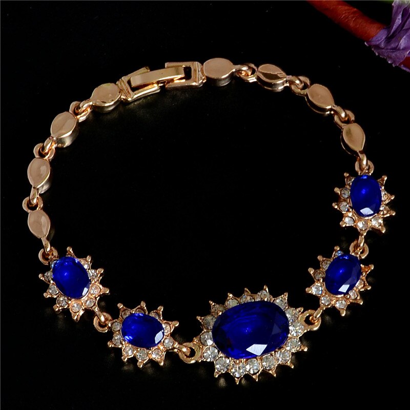 SHUANGR Gold Farbe 5 Farben CZ Stein Zirkonia Blume Armbänder & Bnagles Schmuck Für Frauen pulseira masculina: Blau