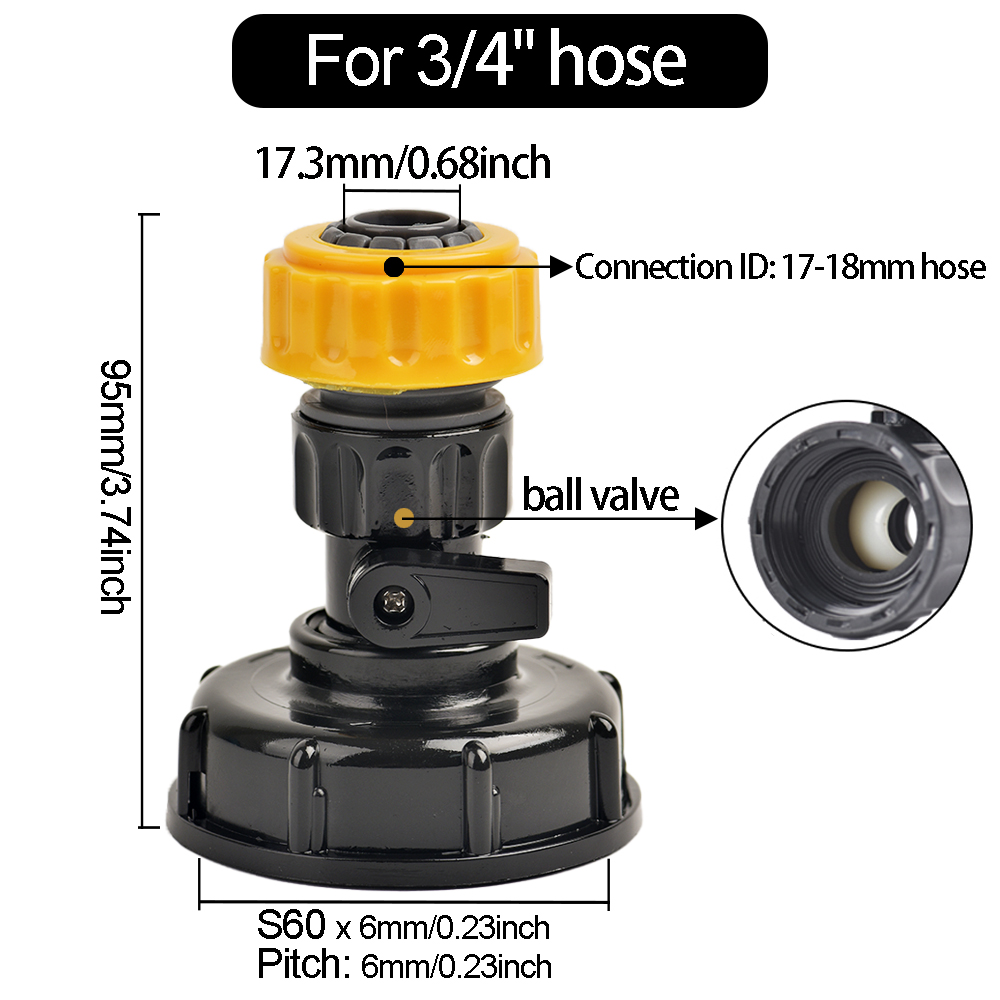 1000L IBC Water Tank Adapter Ton Barrel Fittings, with 1/2 3/4 inch Garden Quick Hose Connector 1000 Liter IBC Tank Fitting: Red