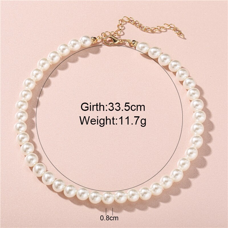 WENN MIR Klassische Weiße Perle Halskette für frauen Halsband Perlen Immitation Perle Kragen 14mm Einfache Großen Hals Halsband modisch Schmuck: 0.8cm Beads