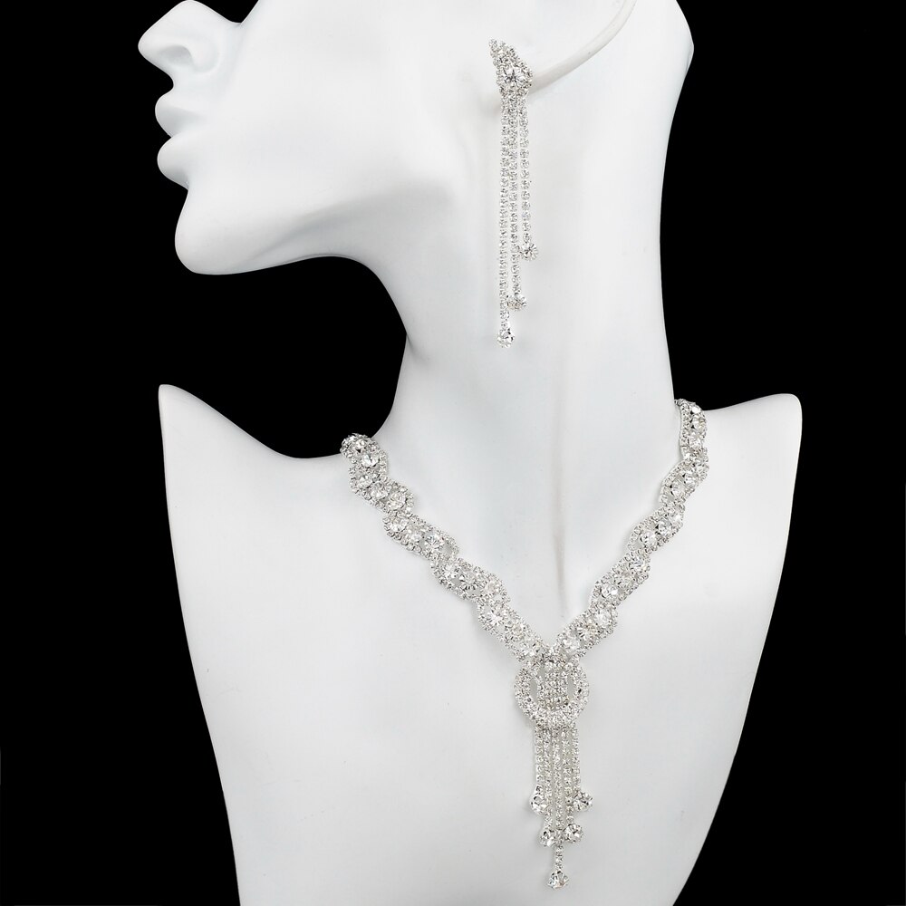 Sselam-ensemble de bijoux en strass pour femmes, ensemble de bijoux de mariage, collier, boucles d&#39;oreilles, pompon, accessoires, SET150067