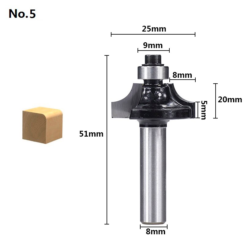 XCAN Corner Round Over Router Bit 8mm Shank Bearing Guide Carbide Milling Cutter Woodworking Tools End Mill: No.5