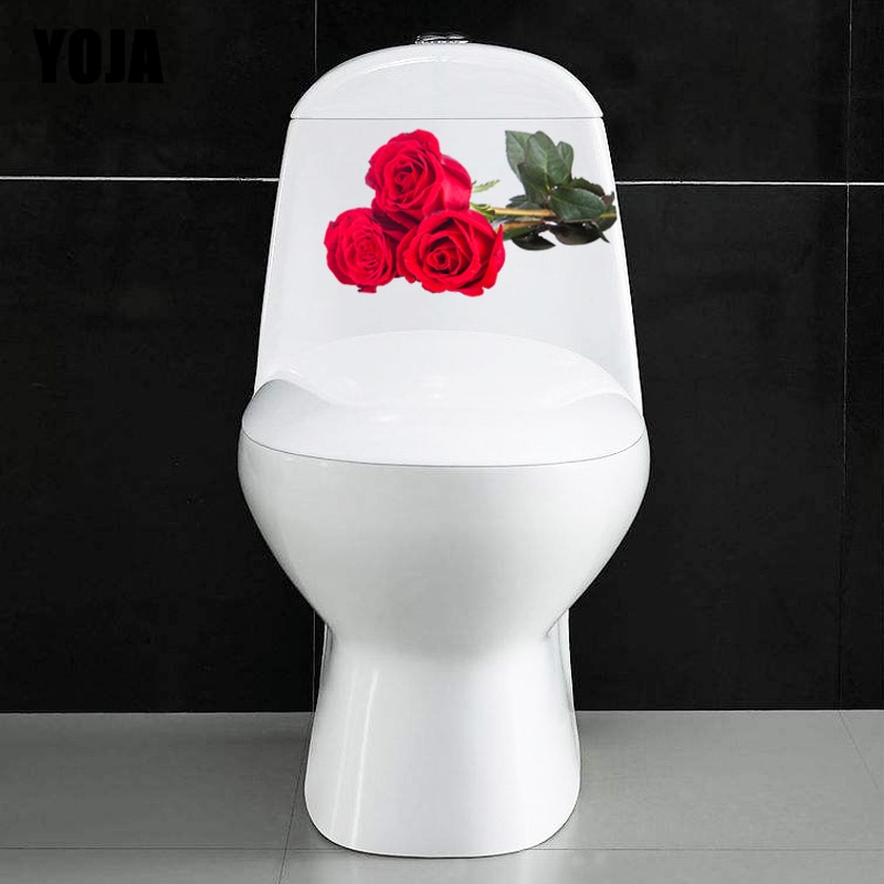 Yoja 24*x14cm tre røde roser stue veggklistremerke klassisk dårlig toalett dekor  t1-1255
