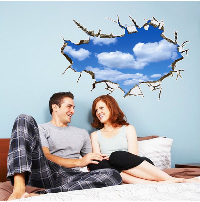3d sky clounds and moon wall sticker wall decor blue sky waterproof bedroom wall stickers can living room