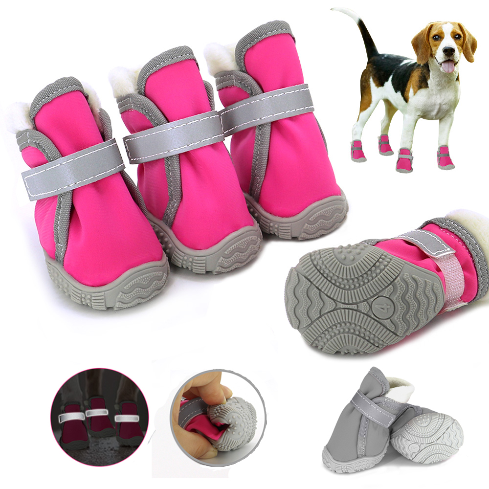 4 Stuks Winter Pet Dog Schoenen Warm Bont Hond Boot Anti Slip Huisdieren Kat Snowboots Waterdichte Reflecterende Honden Schoenen schoeisel Chihuahua