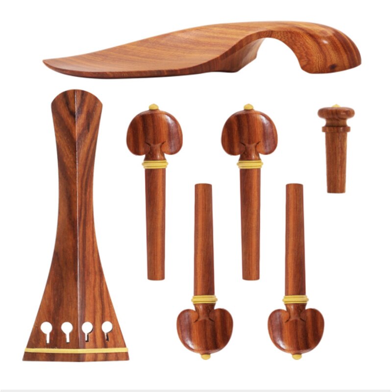 4/4 Violin Kit Full Size Violin Accessories Rosewood Violin Peg Tailpiece Chin Rest End Pin (4/4): Default Title