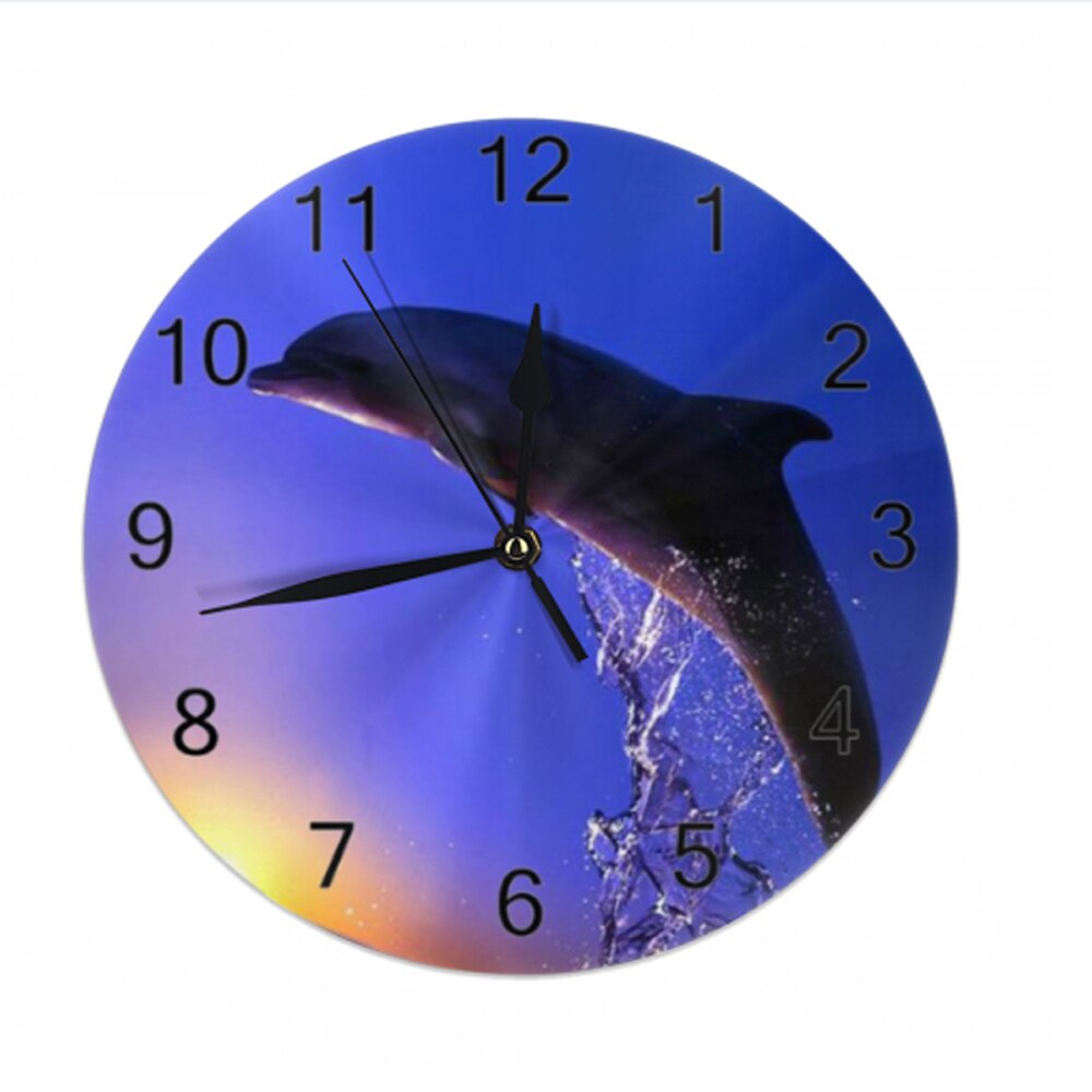Dolphins Big Round Wall Clocks Decor Numeral Digital Dial Mute Silent Digital Clocks Battery Operated Clocks Living Room Wall: SZA1892