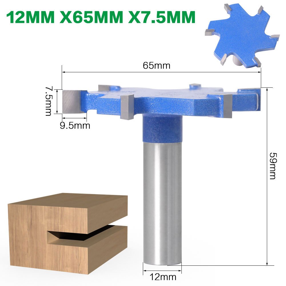 1 Pc 1/2 "Inch 12.7 Mm 12 Mm Schacht Frees 6 Rand T Type Steken Cutter Houtbewerking Tool frezen Voor Hout Houtbewerking: 12shankX65mmX7.5mm