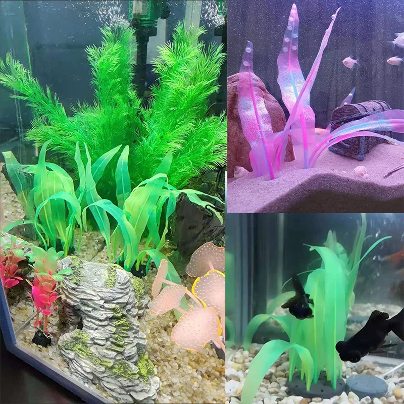 Decoración de acuario de Kelp Artificial, plantas acuáticas, césped acuático, adornos para pecera, accesorios de paisaje subacuático