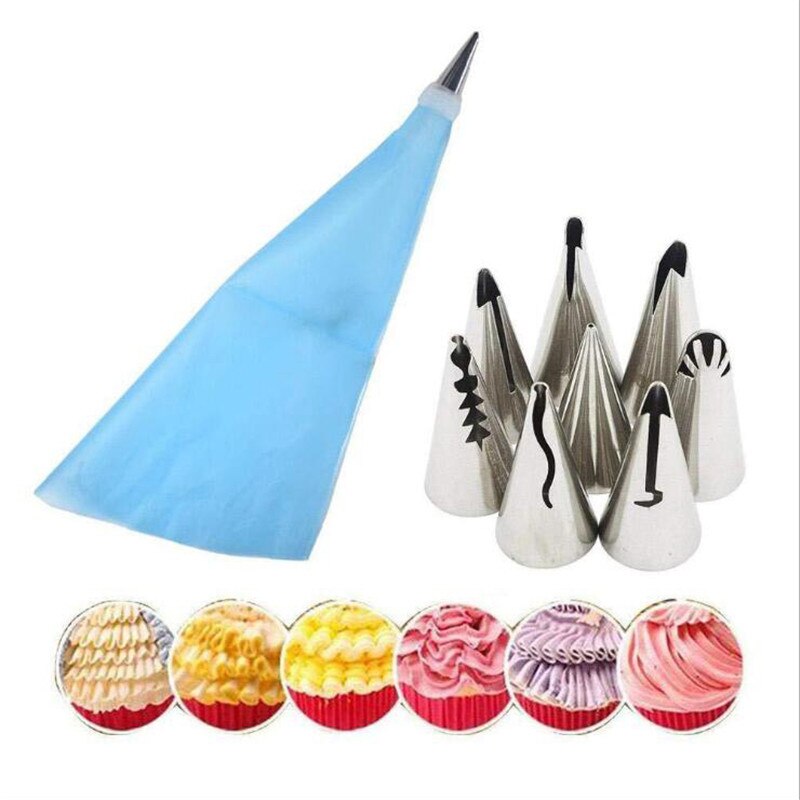 10 Stks/set Wedding Cake Decorating Icing Rvs Russische Nozzles Rok Taart Nozzles Piping Tips Gebak Siliconen Cake Zakken