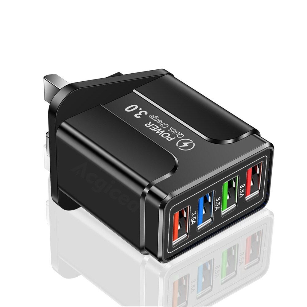 4 USB 5.1A Wall Charger 48W Quick Charge For iPhone 13 12 Mobile Phone Charger Fast Charging Adapter For Xiaomi Huawei Samsung: black UK
