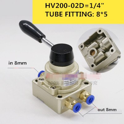 HV200-02D 3 Position 1/4" BSPT Hand Operated Pneumatic Valve Rotary Manual Control+TUBE FITTING 6,8,10,