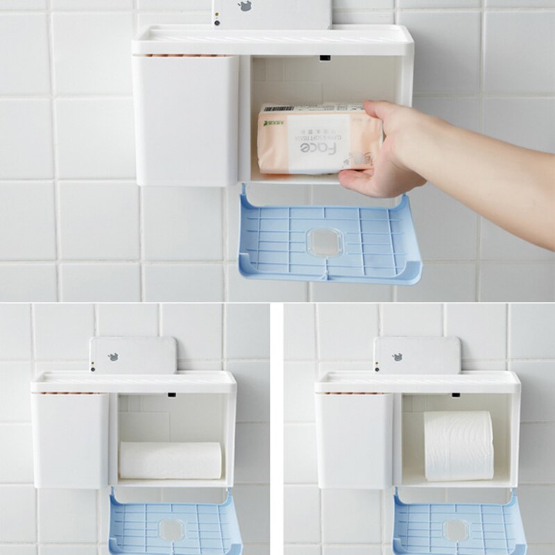 Toilet Roll Box Bathroom Waterproof Tissue Box Plastic Bath Toilet Paper Holder Wall Mounted Paper Storage Holder With Drawer