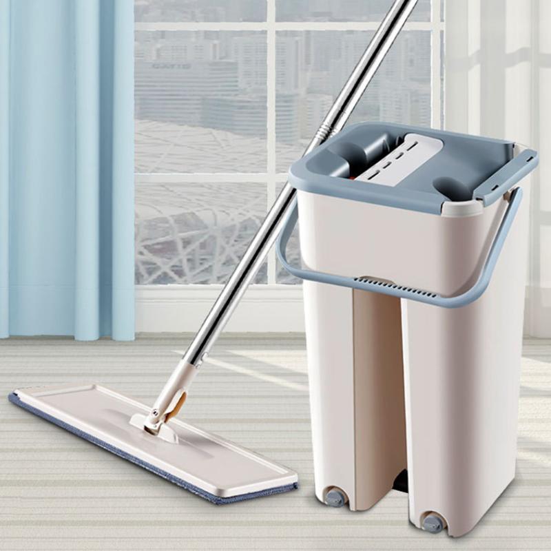 Magic Automatic Flat Squeeze Mop with Bucket Avoid Hand-free Wash Microfiber Cleaning Cloth Wooden Floor Mop
