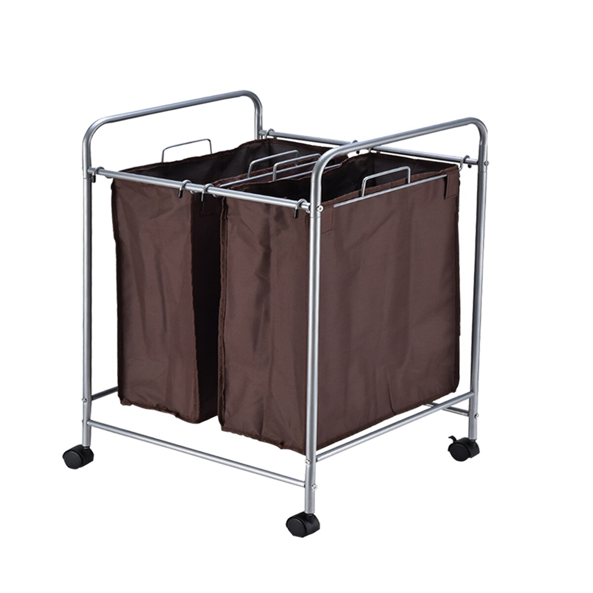 Large Rolling Laundry Basket Organizer 2 Grid Large Laundry Hamper Bin Waterproof Laundry Bags For Dirty Clothes Storage Box: Brown