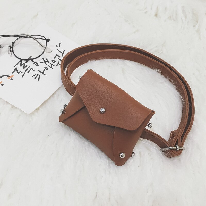 Mini sac carré de taille à clous pour petite fille, bandoulière, pochette, épaule, style coréen, mignon, tendance, enfant,: Marron