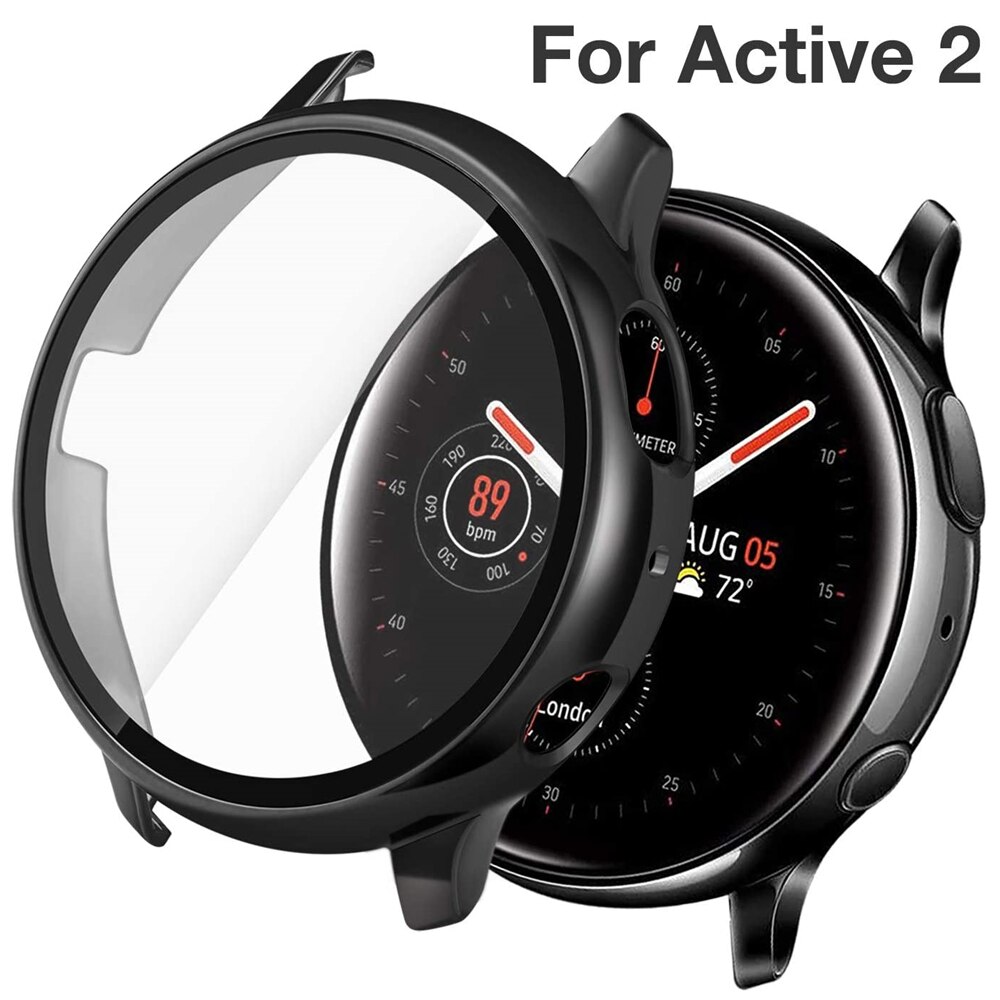 Galaxy watch active 2 etui med hærdet glas skærmbeskyttelsesfilm til samsung active 2 44mm 40mm hard cover kofanger beskyttende: Sort / 40mm