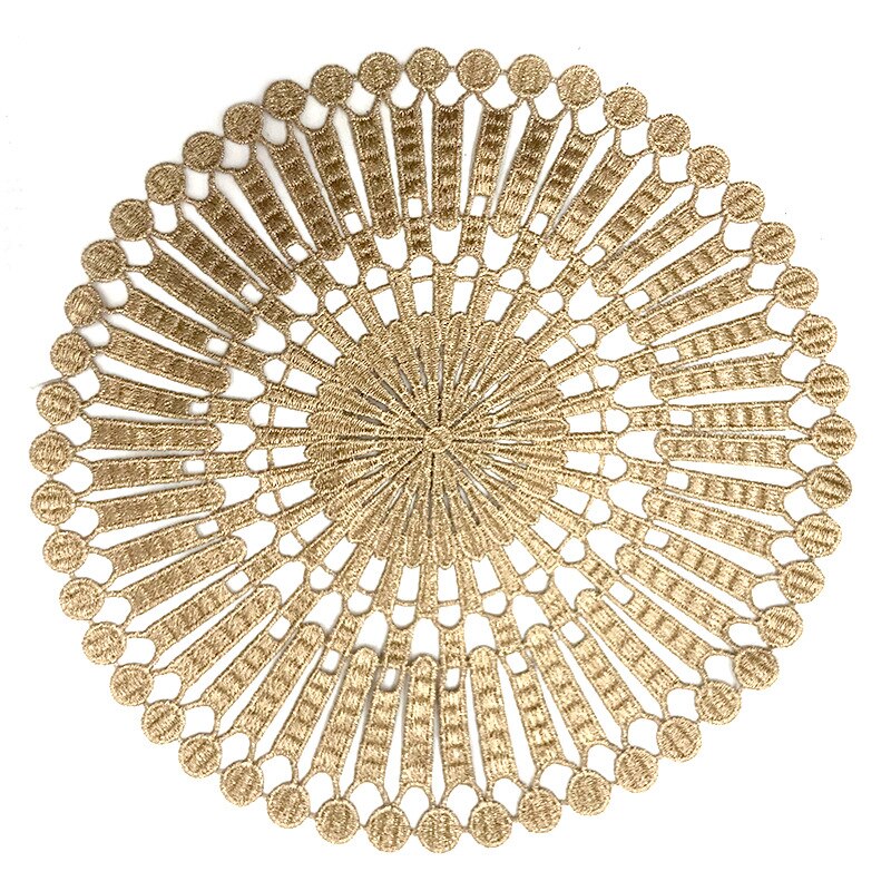 Gold 3D Lace Round Embroidery table place mat Christmas pad Cloth placemat cup mug wedding tea coaster Napkin doily kitchen