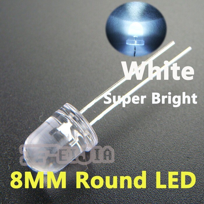 50 unids/lote 8mm blanco redondo LED diodo Lndicator luces Super brillante [blanco] IV: 24000-48000MCD DC3.0-3.2V 150mA