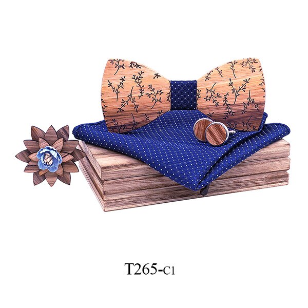 hombres pajarita de madera set pañuelo gemelos madera pajarita boda broche corbata madera corbata Gravata set boda: T265-C1